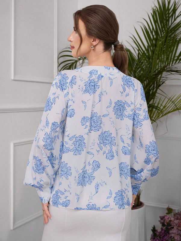 Camisa informal de manga larga estampada para mujer, para uso diario