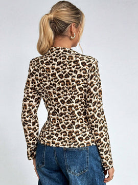 Camisa de manga larga con estampado de leopardo y lazo para mujer con estilo europeo y americano