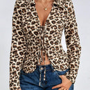 Camisa de manga larga con estampado de leopardo y lazo para mujer con estilo europeo y americano
