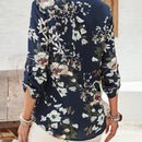 EMERY ROSE Blusa floja de vacaciones para mujer con cuello en V con muescas, punos enrollados y estampado floral