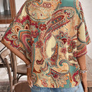 Camisa de vacaciones casual de cuello en V con estampado completo para mujer