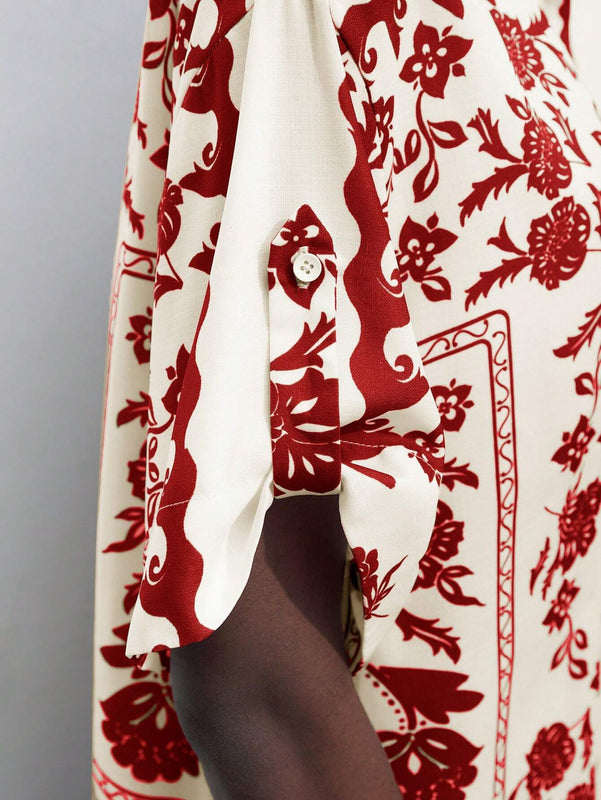 Camisa casual floja de manga corta y hombros caidos con estampado floral para las vacaciones