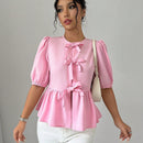 Camisa rosa de lazo solido para mujer, ideal para uso diario