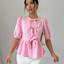 Camisa rosa de lazo solido para mujer, ideal para uso diario
