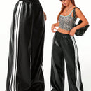 Coolane pantalones anchos con cinta lateral de piel de pu, adecuados para todas las temporadas