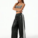 Coolane pantalones anchos con cinta lateral de piel de pu, adecuados para todas las temporadas