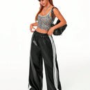 Coolane pantalones anchos con cinta lateral de piel de pu, adecuados para todas las temporadas