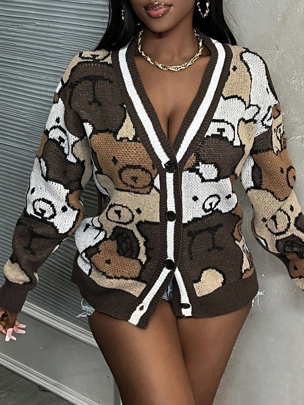 Slayr chaqueta de punto casual con patron asimetrico y contraste de color para mujer