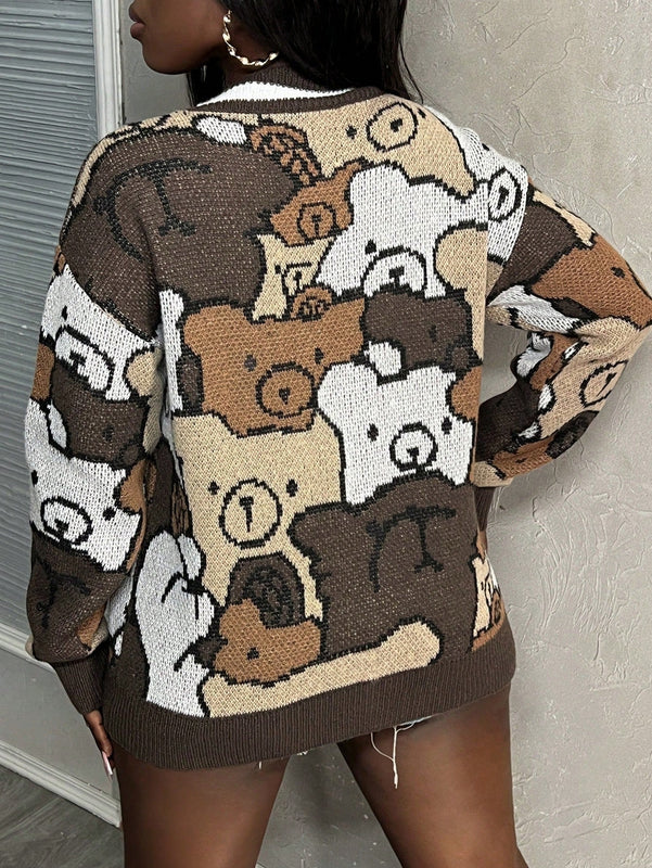 Slayr cardigan de punto con bloque de color y letras de estilo minimalista y casual