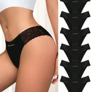 Meiyating paquete de 6 bragas de cintura baja con adorno de encaje, transpirables y delgadas para mujeres