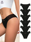 Meiyating paquete de 6 bragas de cintura baja con adorno de encaje, transpirables y delgadas para mujeres