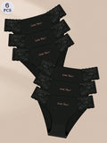 Meiyating paquete de 6 bragas de cintura baja con adorno de encaje, transpirables y delgadas para mujeres