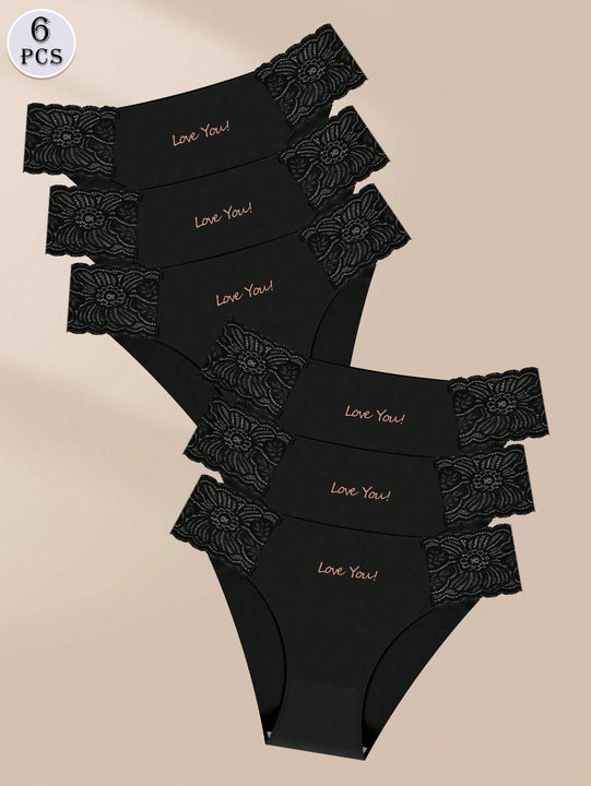 Meiyating paquete de 6 bragas de cintura baja con adorno de encaje, transpirables y delgadas para mujeres