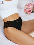 Meiyating paquete de 6 bragas de cintura baja con adorno de encaje, transpirables y delgadas para mujeres