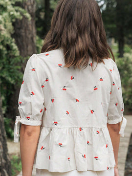 Frenchy Top de muneca de atar con estampado de cereza para mujer