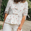 Frenchy Top de muneca de atar con estampado de cereza para mujer