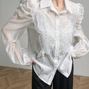 Blusa con mangas abullonadas decorada con mariposas 3D elegante para primavera y verano