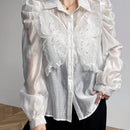 Blusa con mangas abullonadas decorada con mariposas 3D elegante para primavera y verano