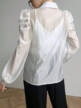 Blusa con mangas abullonadas decorada con mariposas 3D elegante para primavera y verano