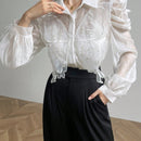 Blusa con mangas abullonadas decorada con mariposas 3D elegante para primavera y verano