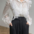 Blusa con mangas abullonadas decorada con mariposas 3D elegante para primavera y verano