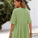 Blusa de muneca con cuello en V de manga corta de tela de jacquard verde