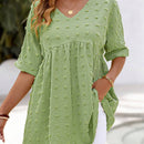Blusa de muneca con cuello en V de manga corta de tela de jacquard verde