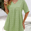 Blusa de muneca con cuello en V de manga corta de tela de jacquard verde
