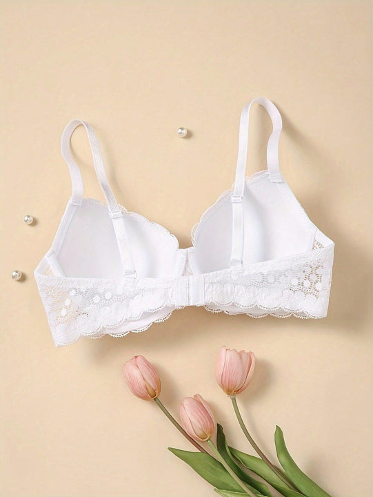 Sujetador comodo y sexy de encaje con volantes y efecto push-up para mujer, ropa interior