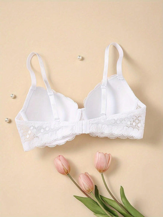 Sujetador comodo y sexy de encaje con volantes y efecto push-up para mujer, ropa interior