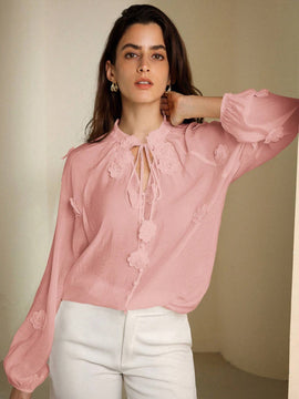 Rosie Estilo dulce frances maduro, cubierta de proteccion solar transparente con cuello en V y cinturon lazado de flores 3D para mujer