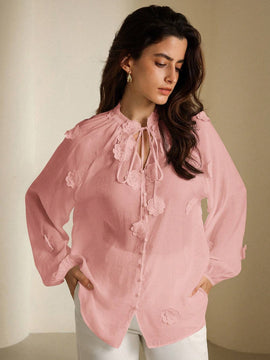 Rosie Estilo dulce frances maduro, cubierta de proteccion solar transparente con cuello en V y cinturon lazado de flores 3D para mujer