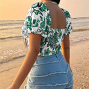 Camisa diaria/de resort simple con estampado aleatorio para mujer