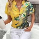 Camisa de manga corta con estampado de plumas, sencilla y diaria para mujer