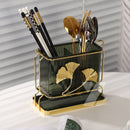 Organizador de utensilios de metal dorado elegante con bandeja de drenaje - Diseño de doble compartimento para cocina y comedor, perfecto para almacenamiento de bolígrafos, lápices y cubiertos, organizadores y almacenamiento de cocina.