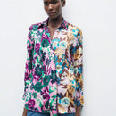 Camisa larga de manga larga con botones con estampado total y parches, estilo informal de vacaciones para mujer