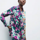 Camisa larga de manga larga con botones con estampado total y parches, estilo informal de vacaciones para mujer