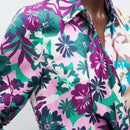Camisa larga de manga larga con botones con estampado total y parches, estilo informal de vacaciones para mujer