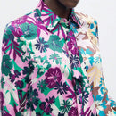 Camisa larga de manga larga con botones con estampado total y parches, estilo informal de vacaciones para mujer