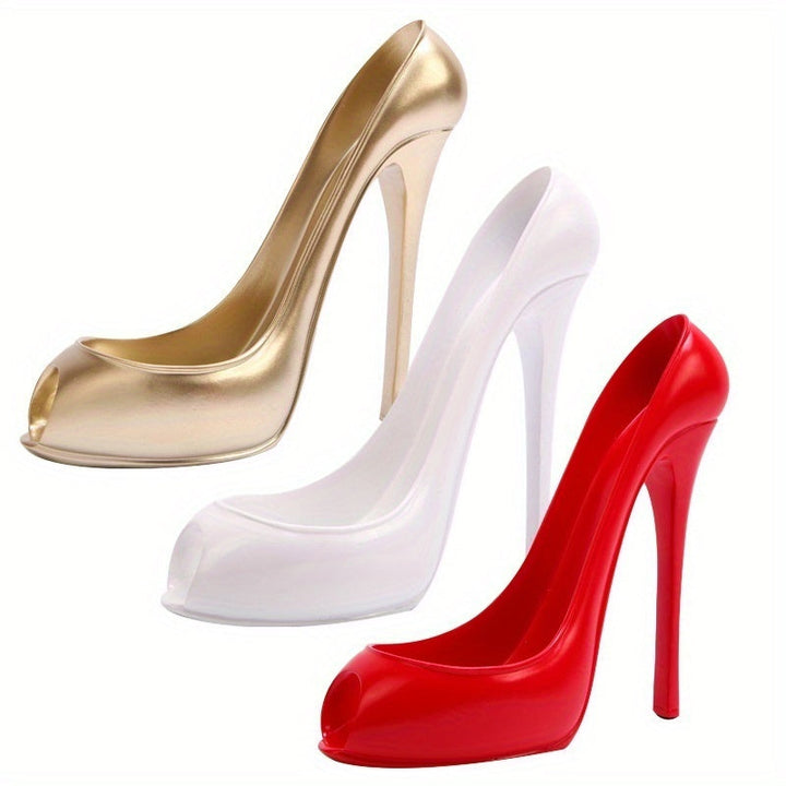 Elegante Estante de Vino en Forma de Zapato de Tacón Alto de Resina - Exhibición Elegante en Rojo y Dorado para Decoración del Hogar, Idea de Regalo Perfecta, Acabado Suave