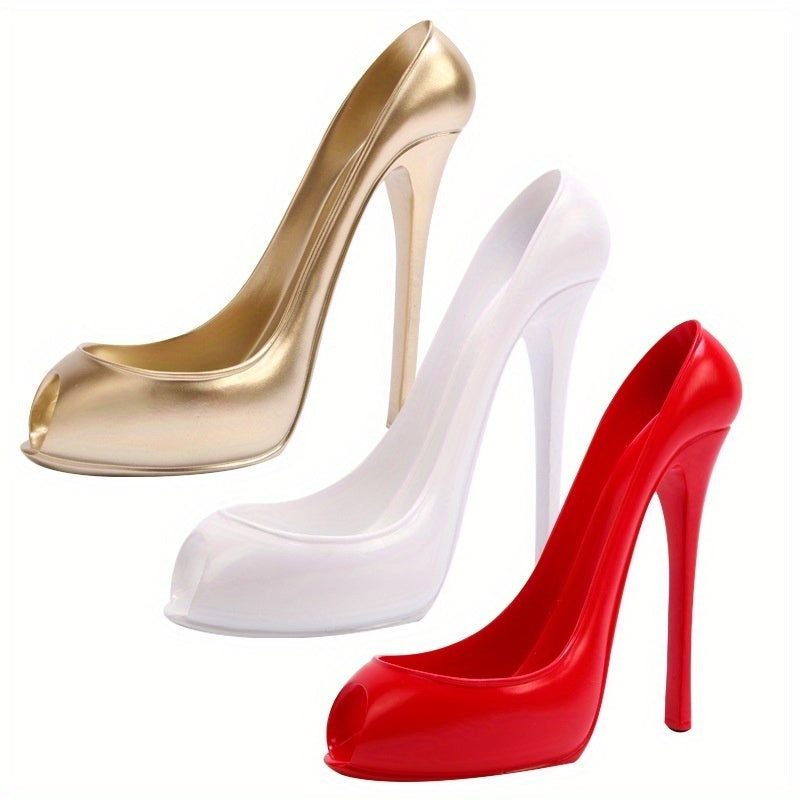 Elegante Estante de Vino en Forma de Zapato de Tacón Alto de Resina - Exhibición Elegante en Rojo y Dorado para Decoración del Hogar, Idea de Regalo Perfecta, Acabado Suave