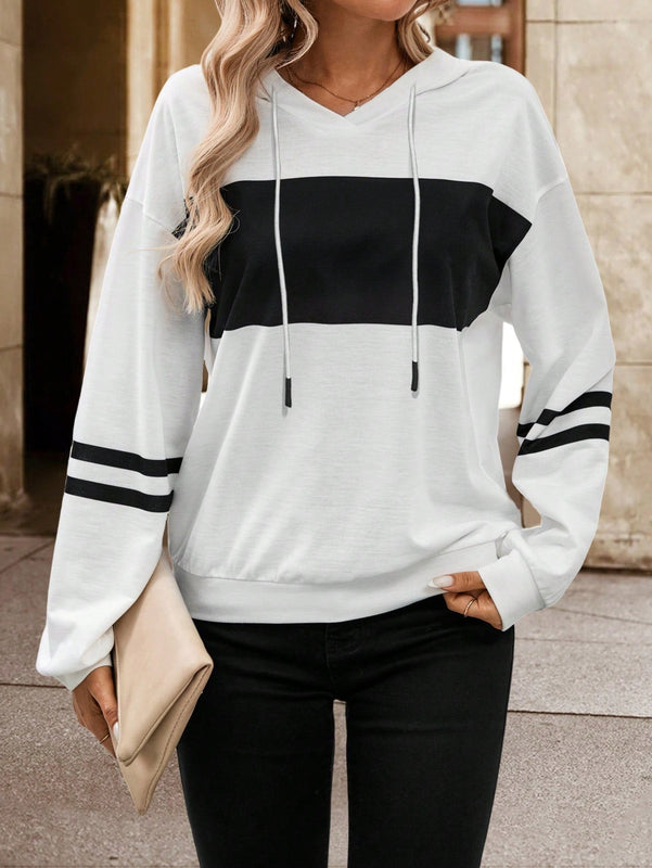 Lune sudadera con capucha de manga larga y hombros caidos para mujer, estampado floral minimalista y holgado, otono