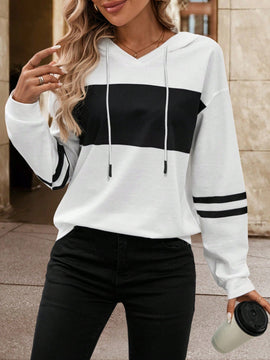 Lune sudadera con capucha de manga larga y hombros caidos para mujer, estampado floral minimalista y holgado, otono