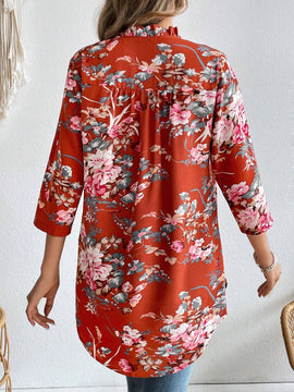 Camisa de manga corta con estampado floral sencilla para uso diario para mujeres