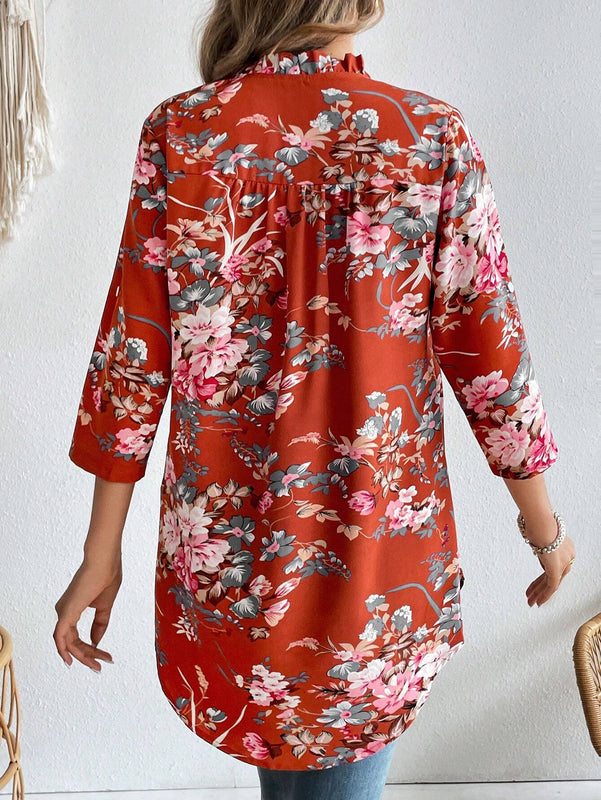 Camisa de manga corta con estampado floral sencilla para uso diario para mujeres