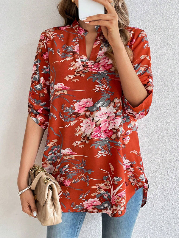 Camisa de manga corta con estampado floral sencilla para uso diario para mujeres