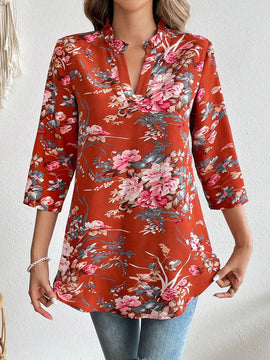 Camisa de manga corta con estampado floral sencilla para uso diario para mujeres