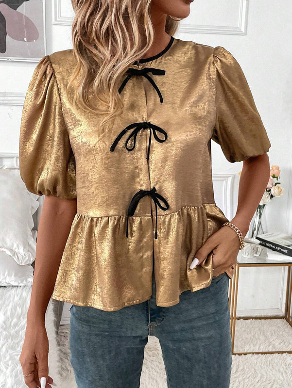 Clasi Camisa de muneca con lazo dorado sencillo para uso diario