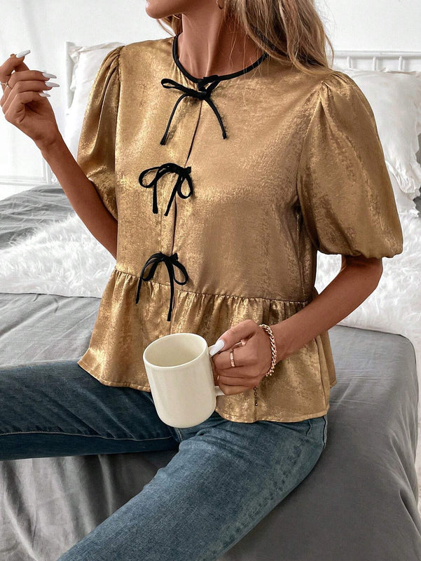Clasi Camisa de muneca con lazo dorado sencillo para uso diario