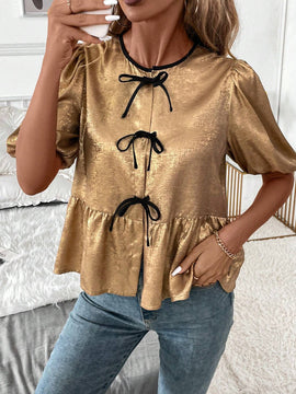 Clasi Camisa de muneca con lazo dorado sencillo para uso diario